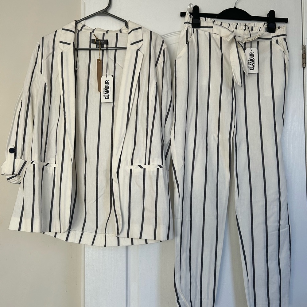 Advertised in Glamour Magazine Black and White Striped Pantsuit from Primark UK.